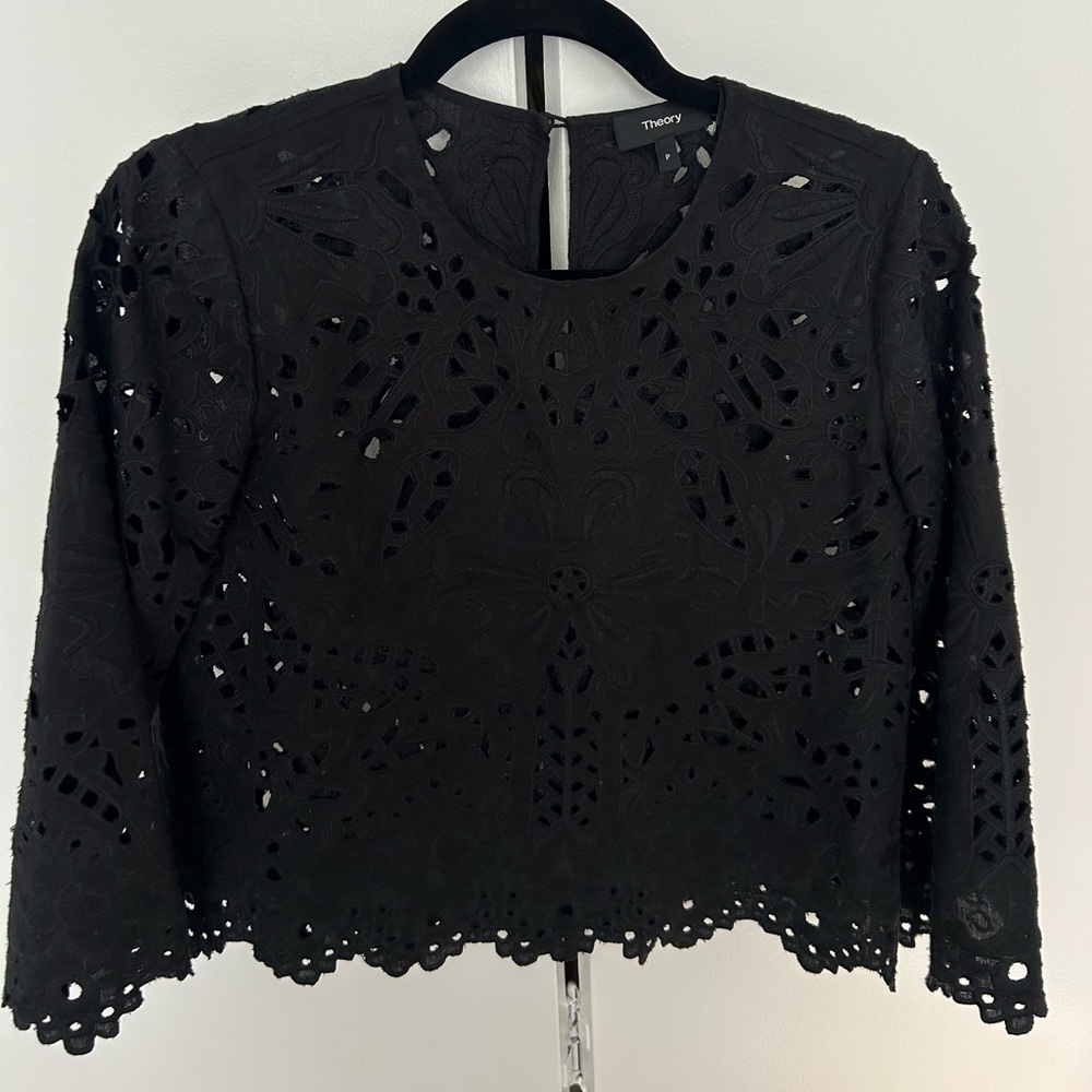 Theory Women's Black Cut-Out Lace Blouse
